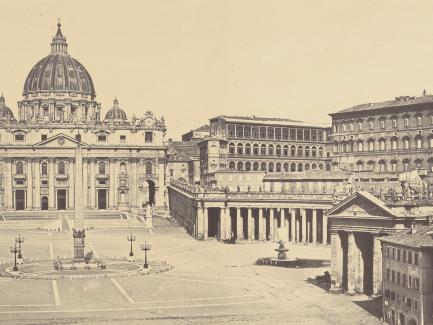 Robert MacPherson, Piazza of St. Peter's (detail), ca. 1860, albumen print on paper mounted to board, Yale Center for British Art, transfer from the Yale University Art Gallery