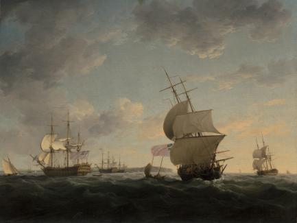 Charles Brooking, Shipping in the English Channel (detail), ca. 1755, oil on canvas, Yale Center for British Art, Paul Mellon Collection
