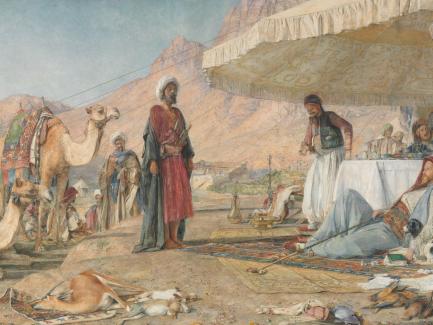 John Frederick Lewis, A Frank Encampment in the Desert of Mount Sinai. 1842—The Convent of St. Catherine in the Distance, 1856, watercolor, gouache, and graphite on paper, mounted on board, Yale Center for British Art, Paul Mellon Collection