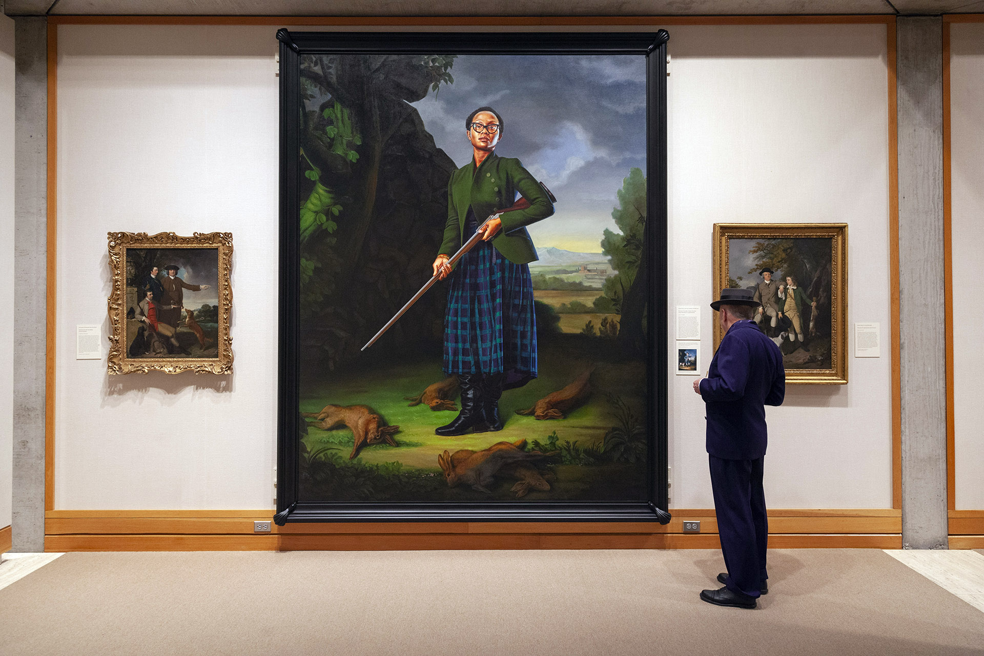 Kehinde Wiley's "Portrait of Lynette Yiadom-Boakye, Jacob Morland of Capplethwaite" installed in the fourth floor galleries, Yale Center for British Art, photo by Harold Shapiro