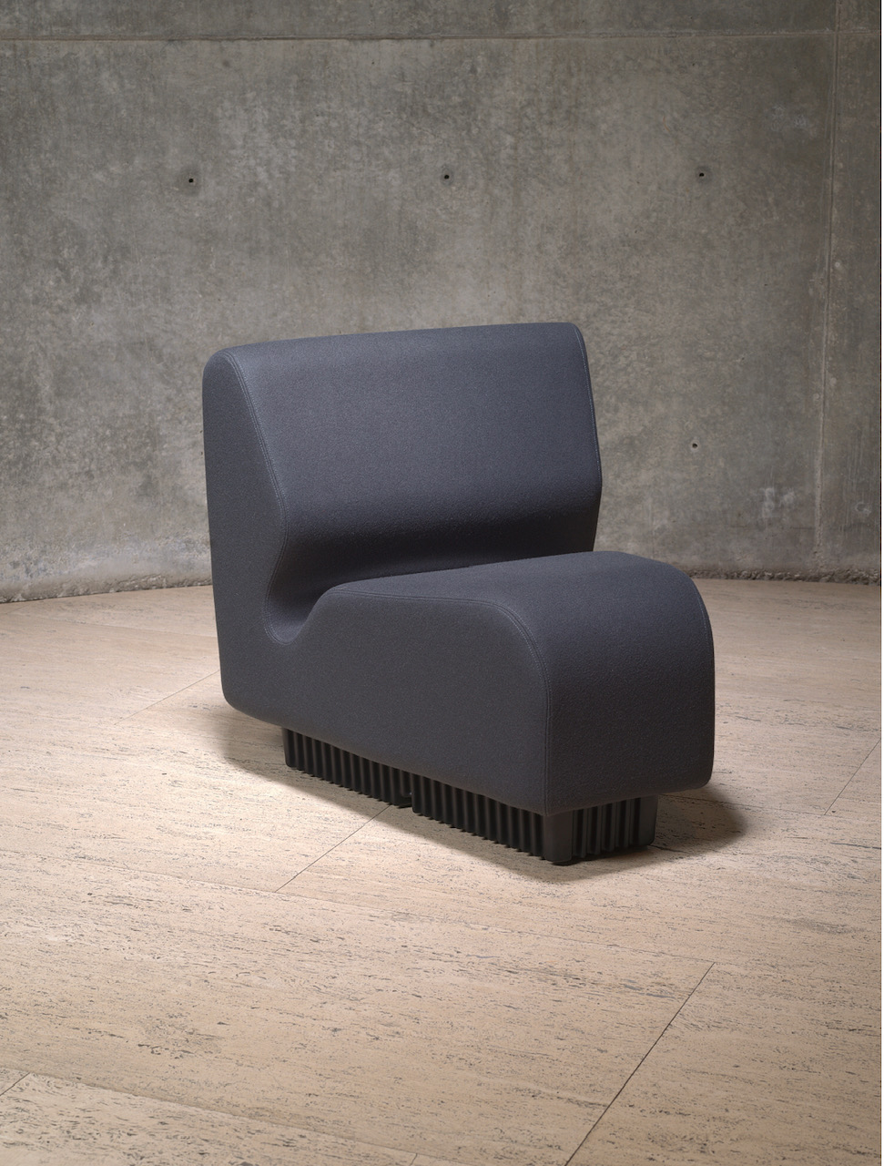 Don Chadwick, Modular seating for Herman Miller, 1974, reissued in 2015 (single seat shown here), British Wool, foam, plastic, 28″ H x 27″ W x 30″ D, Yale Center for British Art, photo by Richard Caspole 