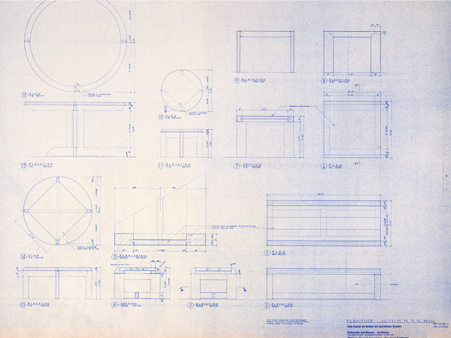 Architectural Drawing, Furniture, Yale Center for British Art and British Studies, Pellecchia and Meyers Architects, 1976, Archives, Yale Center for British Art