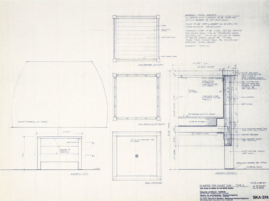 Architectural Drawing, Planter for Court, Pellecchia and Meyers Architects, 1977, Institutional Archives, Yale Center for British Art 