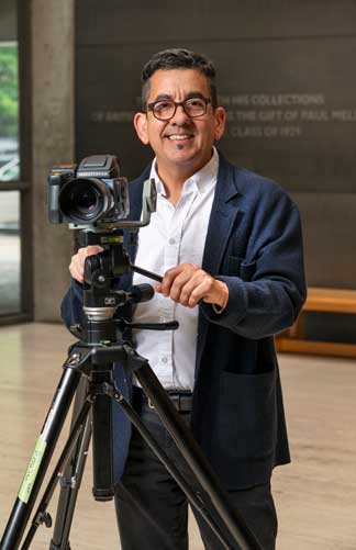 man in front a camera