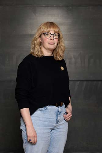 woman wearing black rimmed glasses