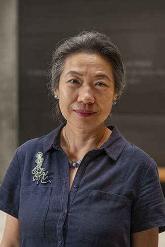 woman wearing a dark blue shirt