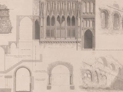 Print made by James Basire after Frederick Mackenzie, Vol. 6, Plate XXVI: Chapel of St Stephen, Chapel of St Mary in the Vaults (detail), 1842, Engraving on paper, Yale Center for British Art, Paul Mellon Collection
