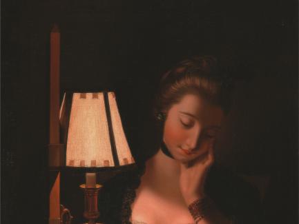 Henry Robert Morland, "Woman Reading by a Paper-Bell Shade" (detail), 1766, oil on canvas, Yale Center for British Art, Paul Mellon Collection