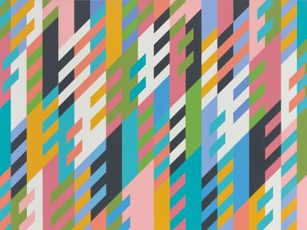 Bridget Riley, "New Day" (detail), 1988, oil on canvas, Bridget Riley Collection © 2021 Bridget Riley, All rights reserved