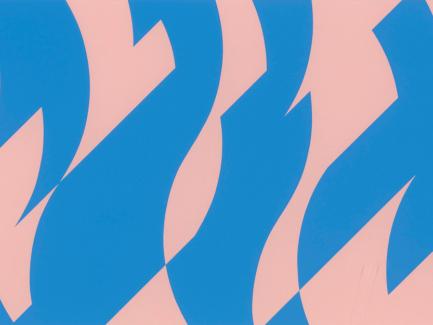 Print made by Bridget Riley, "Blue and Pink" (detail), 2001, screen print on paper, Yale Center for British Art, Gift of John Elderfield and Jeanne Collins, © Bridget Riley 2020. All rights reserved