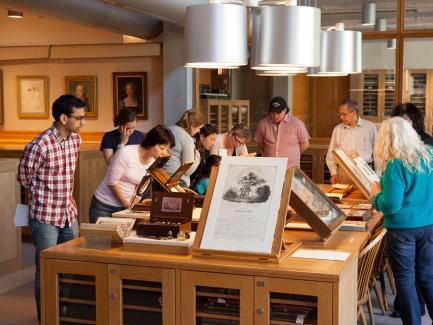 Students examine works in the Yale Center for British Art Study Room, Photo by Harold Shapiro