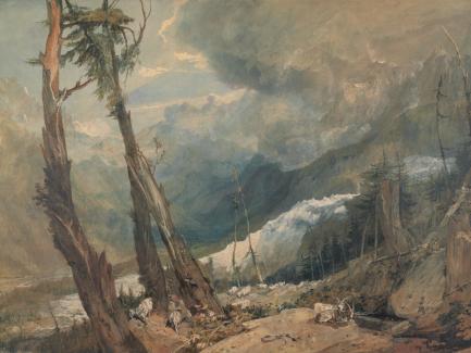 Joseph Mallord William Turner, "Mer de Glace, in the Valley of Chamouni, Switzerland" (detail), 1803, Watercolor, graphite, gum, scraping out and stopping out on moderately thick, slightly textured, cream wove paper mounted on thick, smooth wove paper, Yale Center for British Art, Paul Mellon Collection