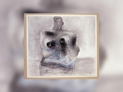 Henry Moore, "Flint Torso," 1978, charcoal, gouache, and collaged photograph, The Henry Moore Foundation, photograph by David Rudkin © The Henry Moore Foundation