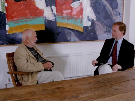 The artist Sir Anthony Caro (1924–2013) converses with Julius Bryant, Keeper of Word and Image, Victoria and Albert Museum, London