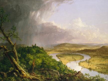 Thomas Cole, View from Mount Holyoke, Northampton, Massachusetts, after a Thunderstorm—The Oxbow (detail), 1836, oil on canvas, Metropolitan Museum of Art, Gift of Mrs. Russell Sage, 1908