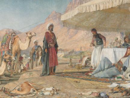 John Frederick Lewis, A Frank Encampment in the Desert of Mount Sinai. 1842—The Convent of St. Catherine in the Distance, 1856, watercolor, gouache and graphite on paper mounted on board, Yale Center for British Art, Paul Mellon Collection