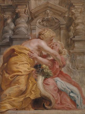 Sir Peter Paul Rubens, Peace Embracing Plenty (detail), between 1633 and 1634, oil on panel, Yale Center for British Art, Paul Mellon Collection