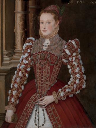Unknown artist, sixteenth century, Formerly Steven van der Meulen, "Portrait of a Young Woman" (detail), 1567, oil on panel, Yale Center for British Art, Paul Mellon Collection